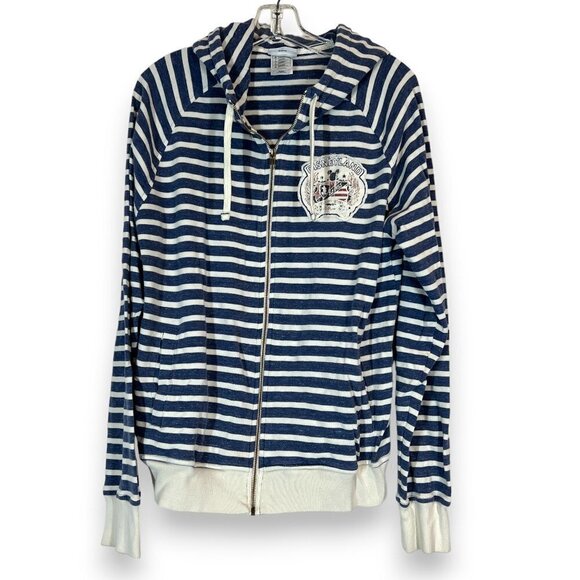 Disney Jacket Sweatshirt Disneyland Hoodie Stripe Blue Retro Medium - Picture 1 of 9